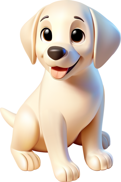 Labrador retriever cartoon smiling 3D character sitting isolate