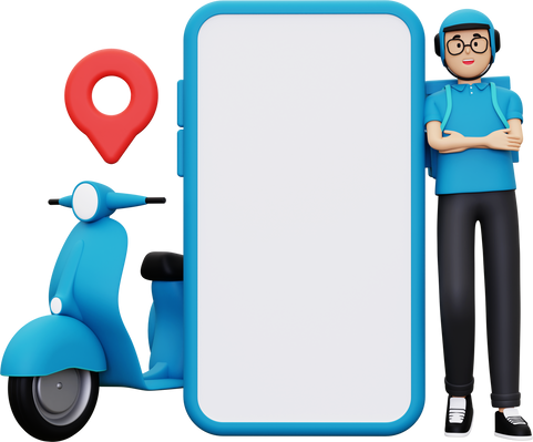 3d Deliveryman standing with smartphone