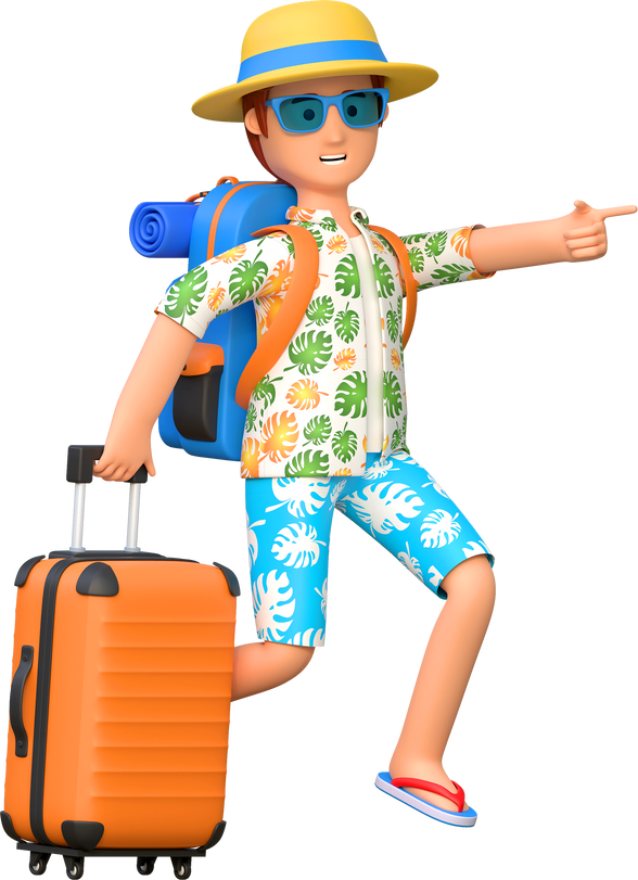 man traveler carrying suitcase 3D cartoon