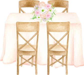 Watercolor Wedding Guest Table with Elegant Flower Bouquet