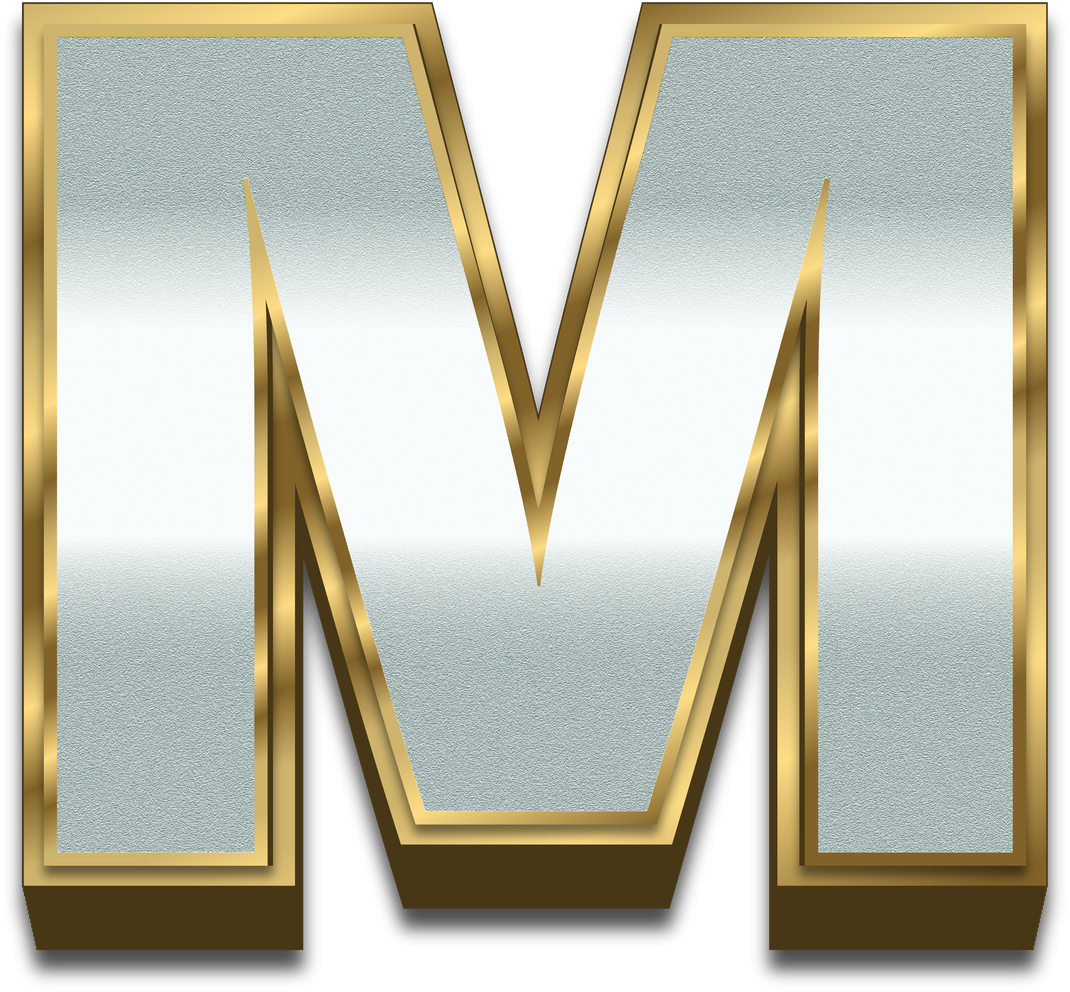 3D Gold Silver Gradient Alphabet Letter M