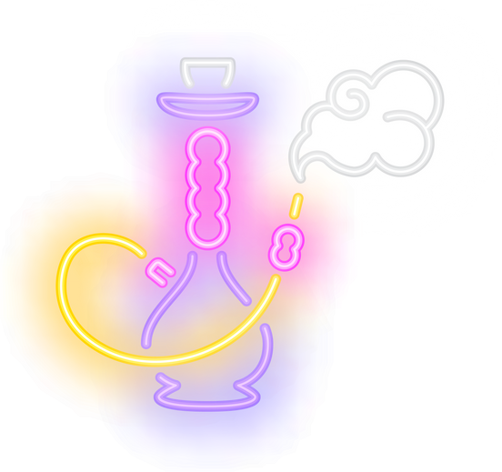 Neon icon of  with smoke on brick wall background. Smoking concept. Bright neon sign element can be used for lounge, club and cafe advertising.