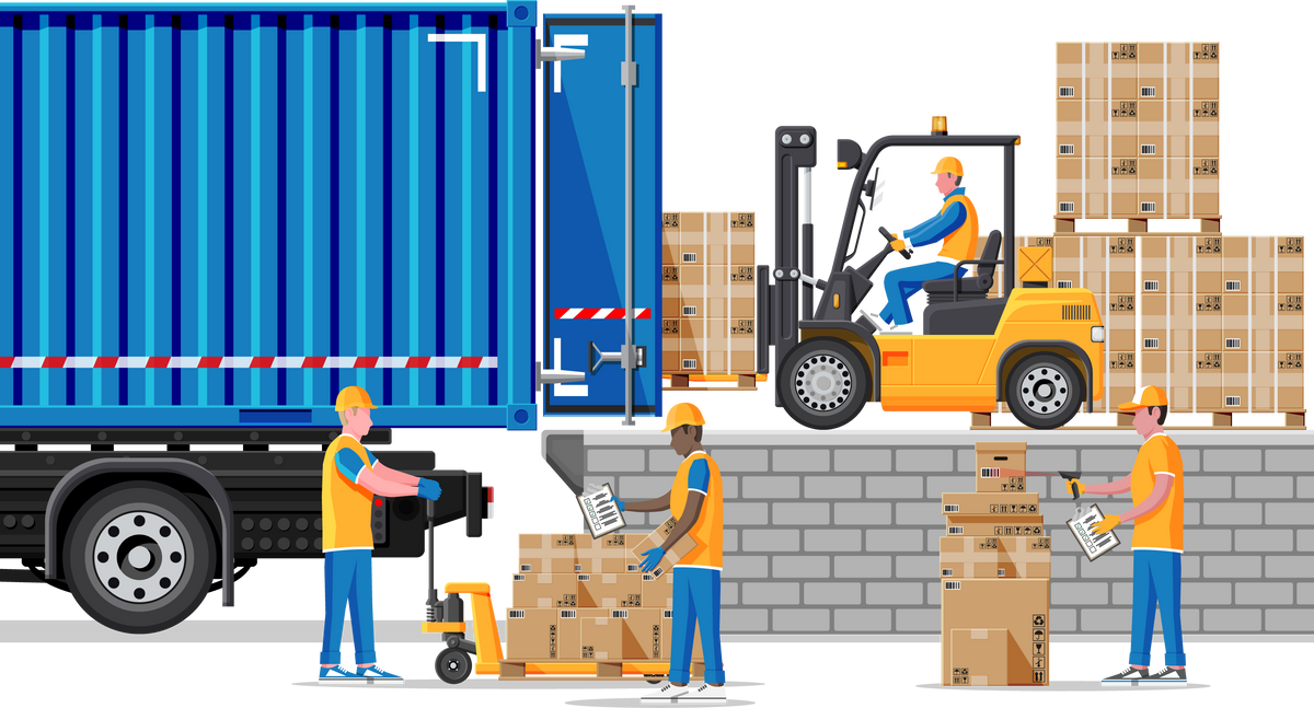 Forklift Loading Pallet Boxes into Lorry Truck