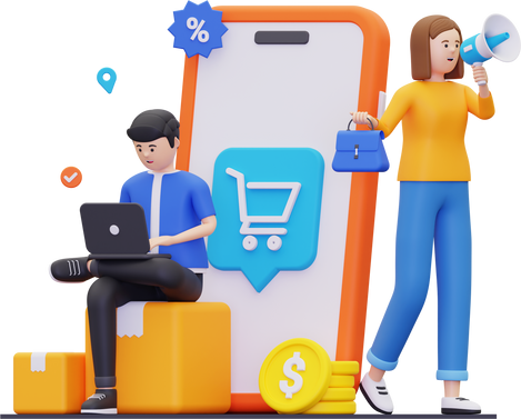 3d Announcement of product discounts in e commerce illustration