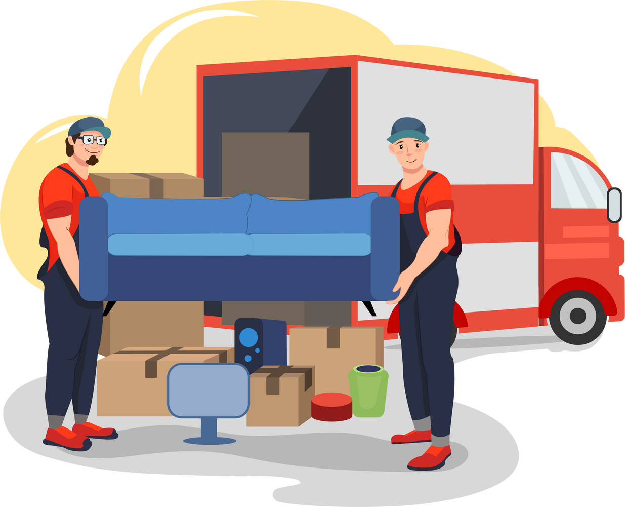 movers picking up a sofa illustration concept flat